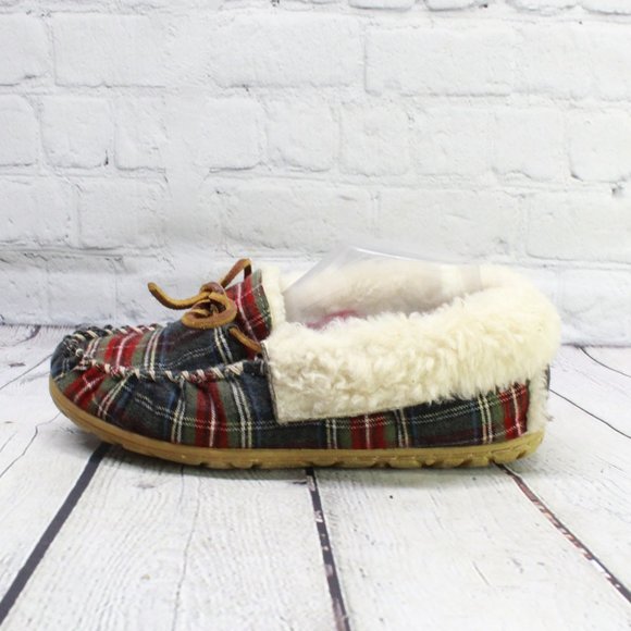 L.L. Bean Shoes - LL BEAN Shearling Lined Red Plaid Slippers 8 M